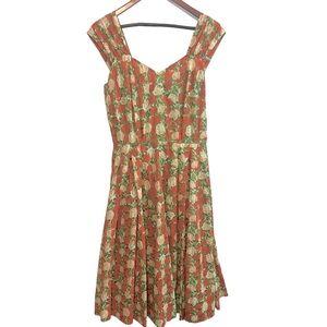 J. Peterman floral orange, yellow and green sleeveless dress. Size 6.